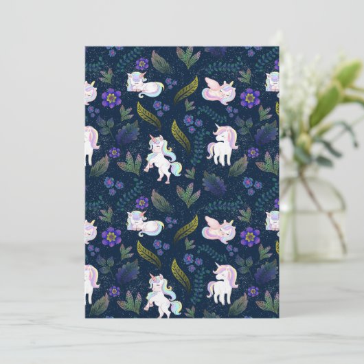 Magical Unicorn Night Forest Seamless Pattern Einladung (Stehend Vorderseite)