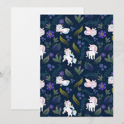 Magical Unicorn Night Forest Seamless Pattern Einladung (Vorne/Hinten)
