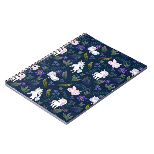 Magical Unicorn Night Forest Seamless Pattern Notizblock (Linke Seite)