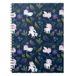 Magical Unicorn Night Forest Seamless Pattern Notizblock