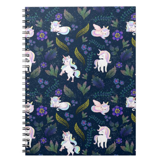 Magical Unicorn Night Forest Seamless Pattern Notizblock (Vorderseite)