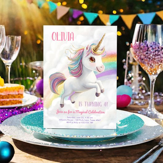 Magical Unicorn Party Rainbow Girl Pastel Geburtst Einladung