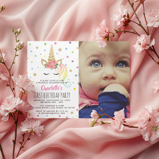 Magical Unicorn Pastel Foto | Mairytale Birthday Einladung
