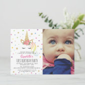 Magical Unicorn Pastel Foto | Mairytale Birthday Einladung (Stehend Vorderseite)