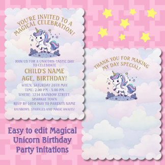 Magical Unicorn Pastel Geburtstagsparty Einladung