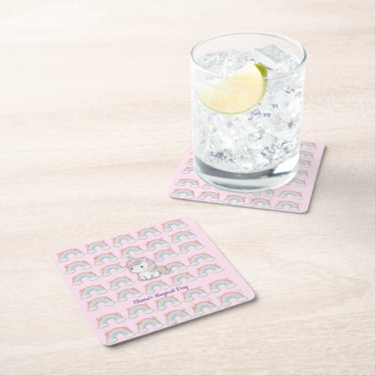 Magical Unicorn Pastel Rainbow Party Rechteckiger Pappuntersetzer (Vor Ort)