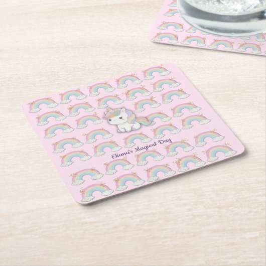 Magical Unicorn Pastel Rainbow Party Rechteckiger Pappuntersetzer (angewinkelt)