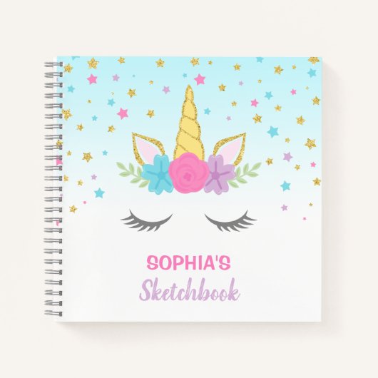 Magical Unicorn Personalisiert Kids Sketchbook Notizblock (Vorderseite)