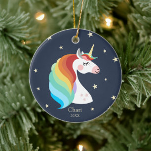 Magical Unicorn Personalisiert Rainbow Weihnachten Keramik Ornament