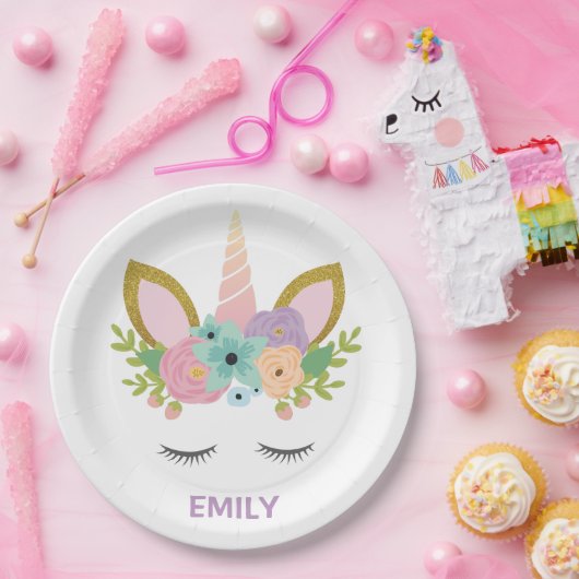 Magical Unicorn Personalisierter Name Glitzer mädc Pappteller (Party)