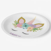 Magical Unicorn Personalisierter Name Glitzer mädc Pappteller (Schrägansicht)