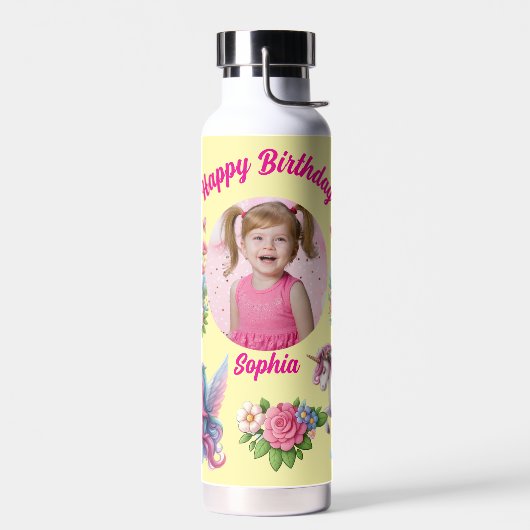 Magical Unicorn Photo Birthday Water Bottle Gift Trinkflasche (Links)