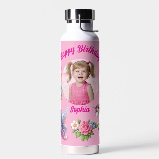 Magical Unicorn Photo Birthday Water Bottle Gift Trinkflasche (Links)
