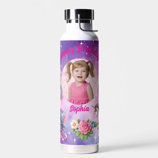 Magical Unicorn Photo Birthday Water Bottle Gift Trinkflasche (Links)