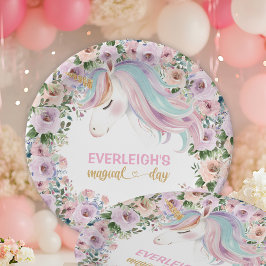 Magical Unicorn Pink Blume 1. Geburtstag Pappteller
