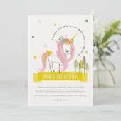 Magical Unicorn Pink Yellow Kids Photo Birthday Dankeskarte (Stehend Vorderseite)