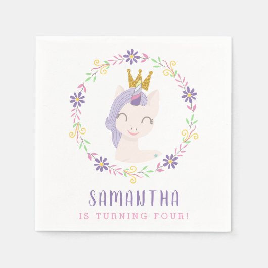 Magical Unicorn Princess | Girl Birthday Party Serviette (Vorderseite)