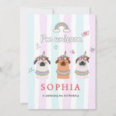 Magical Unicorn Pug Birthday Invitation Einladung (Vorderseite)