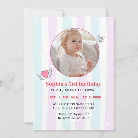 Magical Unicorn Pug Birthday Invitation Einladung (Rückseite)