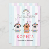 Magical Unicorn Pug Birthday Invitation Einladung (Vorne/Hinten)