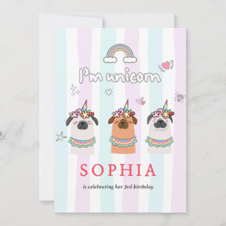 Magical Unicorn Pug Birthday Invitation Einladung
