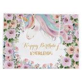Magical Unicorn Purple Flower 1st birthday Große Geschenktüte (Rückseite)