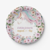 Magical Unicorn Purple Flower 1st birthday Pappteller (Vorderseite)