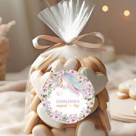 Magical Unicorn Purple Flower 1st birthday Runder Aufkleber