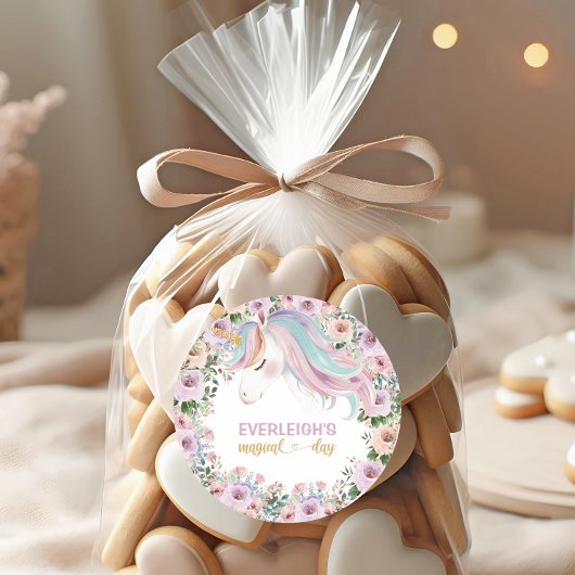 Magical Unicorn Purple Flower 1st birthday Runder Aufkleber