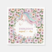 Magical Unicorn Purple Flower 1st birthday Serviette (Vorderseite)