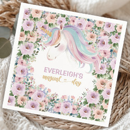 Magical Unicorn Purple Flower 1st birthday Serviette