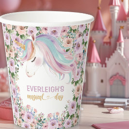 Magical Unicorn Purple Flower birthday Pappbecher