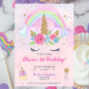 Magical Unicorn Rainbow 1. Geburtstag Einladung