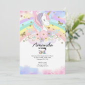 Magical Unicorn Rainbow 1st Birthday Invitation Einladung (Stehend Vorderseite)