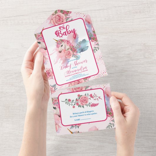Magical Unicorn Rainbow Baby Dusche All In One Einladung (Abreißen)