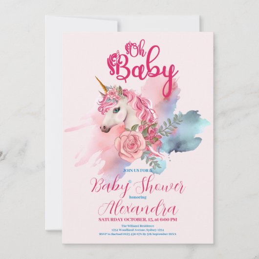 Magical Unicorn Rainbow Baby Dusche Einladung (Vorderseite)