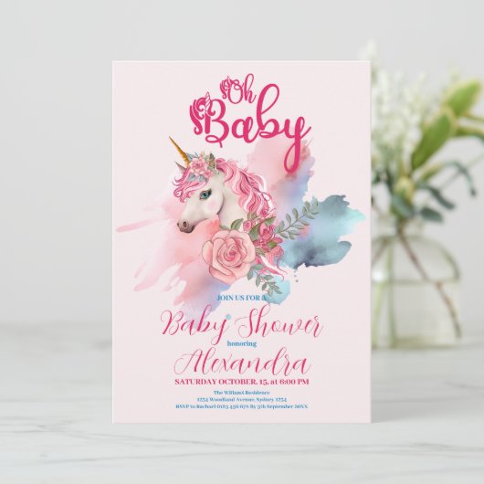 Magical Unicorn Rainbow Baby Dusche Einladung (Stehend Vorderseite)