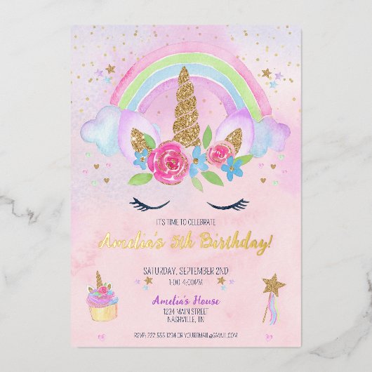 Magical Unicorn Rainbow Birthday Einladung (Vorderseite)
