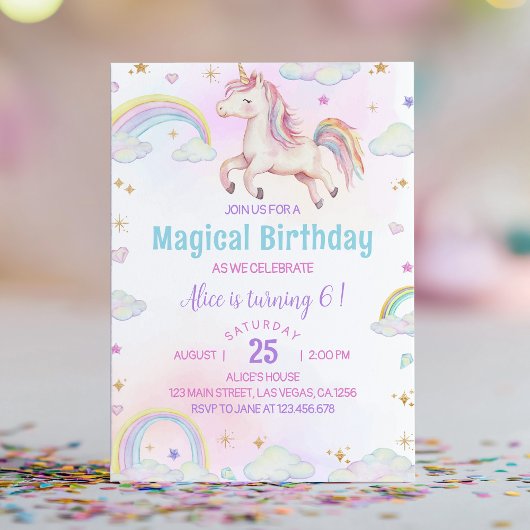 Magical Unicorn Rainbow Birthday Einladung