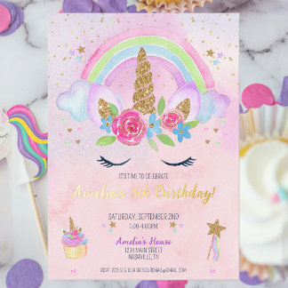 Magical Unicorn Rainbow Birthday Einladung