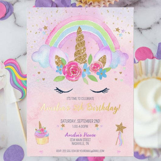 Magical Unicorn Rainbow Birthday Einladung