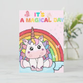Magical Unicorn Rainbow Birthday Einladung (Stehend Vorderseite)
