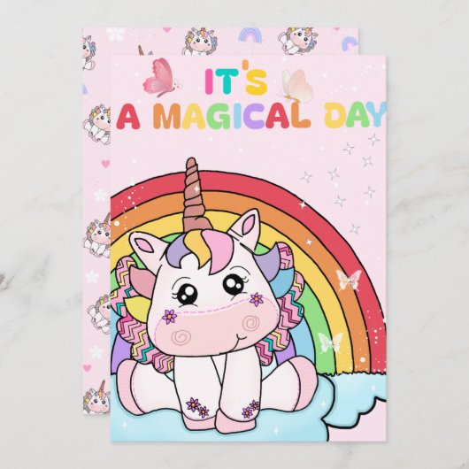 Magical Unicorn Rainbow Birthday Einladung (Vorne/Hinten)