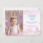 Magical Unicorn Rainbow Birthday Foto Dankeskarte (Vorderseite)