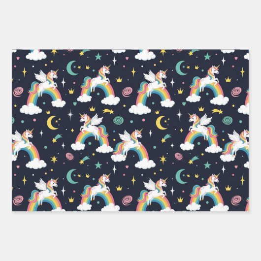Magical Unicorn Rainbow Birthday Gift Wrap Set Geschenkpapier Set (Vorderseite)