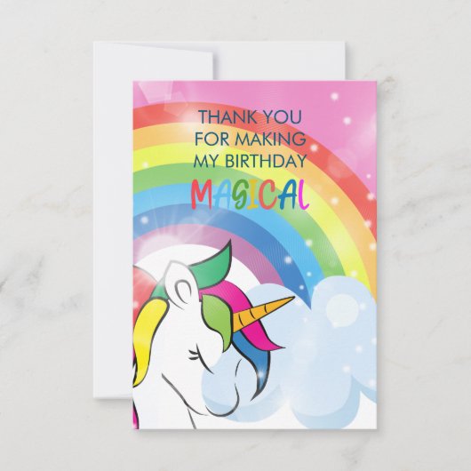 Magical Unicorn Rainbow Birthday Girls Dankeskarte (Vorderseite)