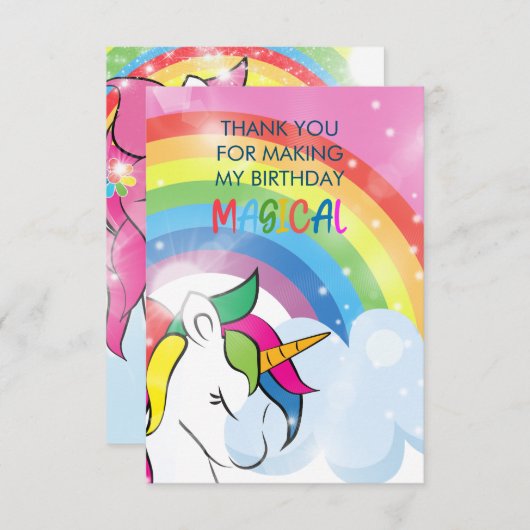 Magical Unicorn Rainbow Birthday Girls Dankeskarte (Vorne/Hinten)