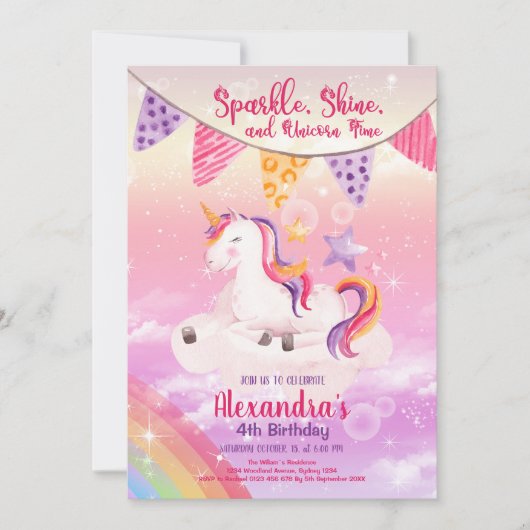 Magical Unicorn Rainbow Birthday Party Einladung (Vorderseite)