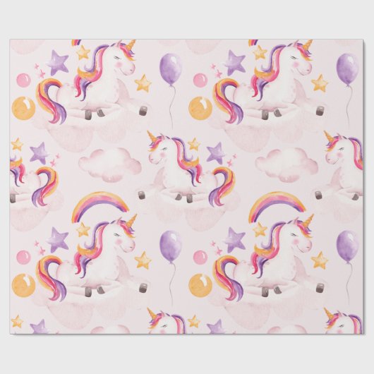 Magical Unicorn Rainbow Birthday Party Geschenkpapier (Flach)
