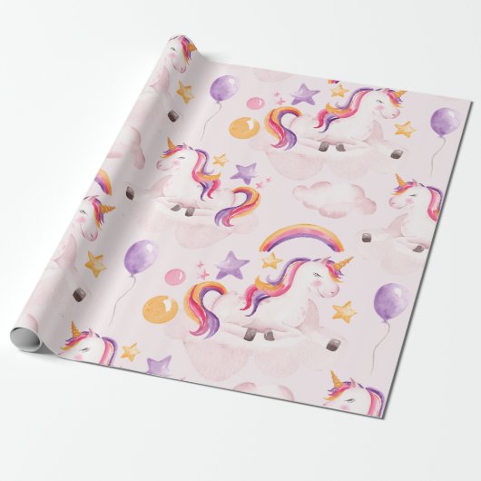 Magical Unicorn Rainbow Birthday Party Geschenkpapier (Ungerollt)